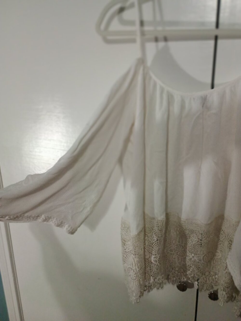 Ecote Urban Outfitters White Boho Cold Shoulder Crochet Lace Embroidered Blouse - Picture 10 of 10